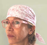 French Toile Print Bandana-Soft Rose - Linen Salvage Et Cie