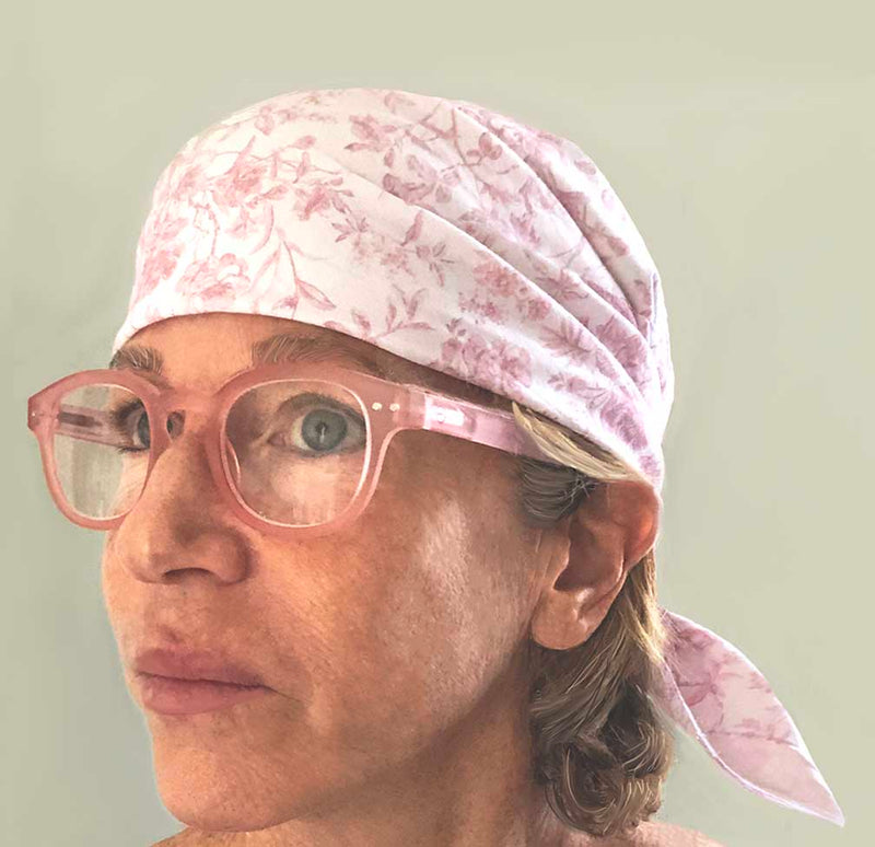 French Toile Print Bandana-Soft Rose - Linen Salvage Et Cie
