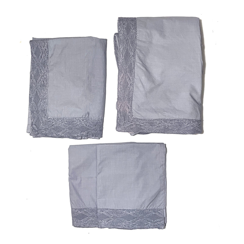 Anna Crochet Garment Dyed 4 PC Duvet Set Irregular -Chambray