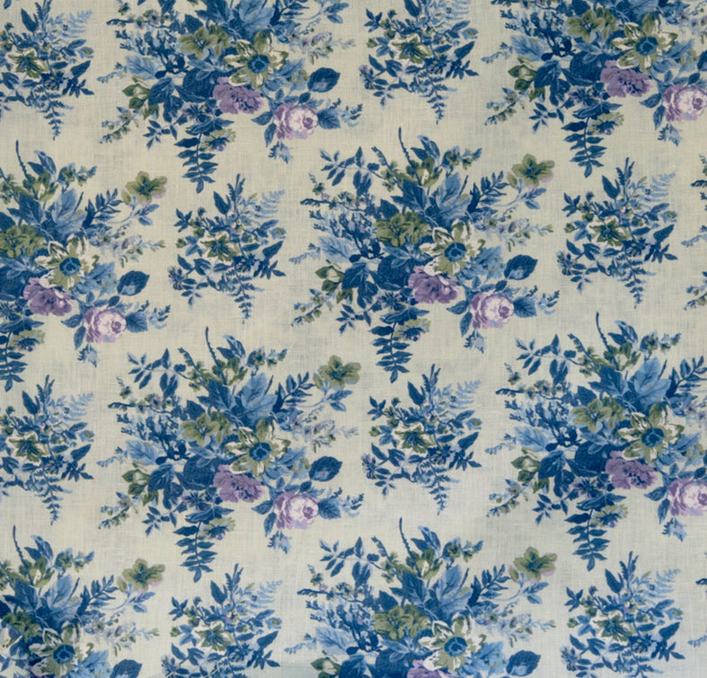 Auberge Floral Fabric -Sky - Linen Salvage Et Cie