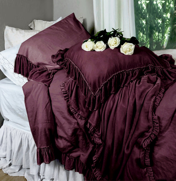 Isabella Tatter Velvet Ruffle Collection - Aubergine