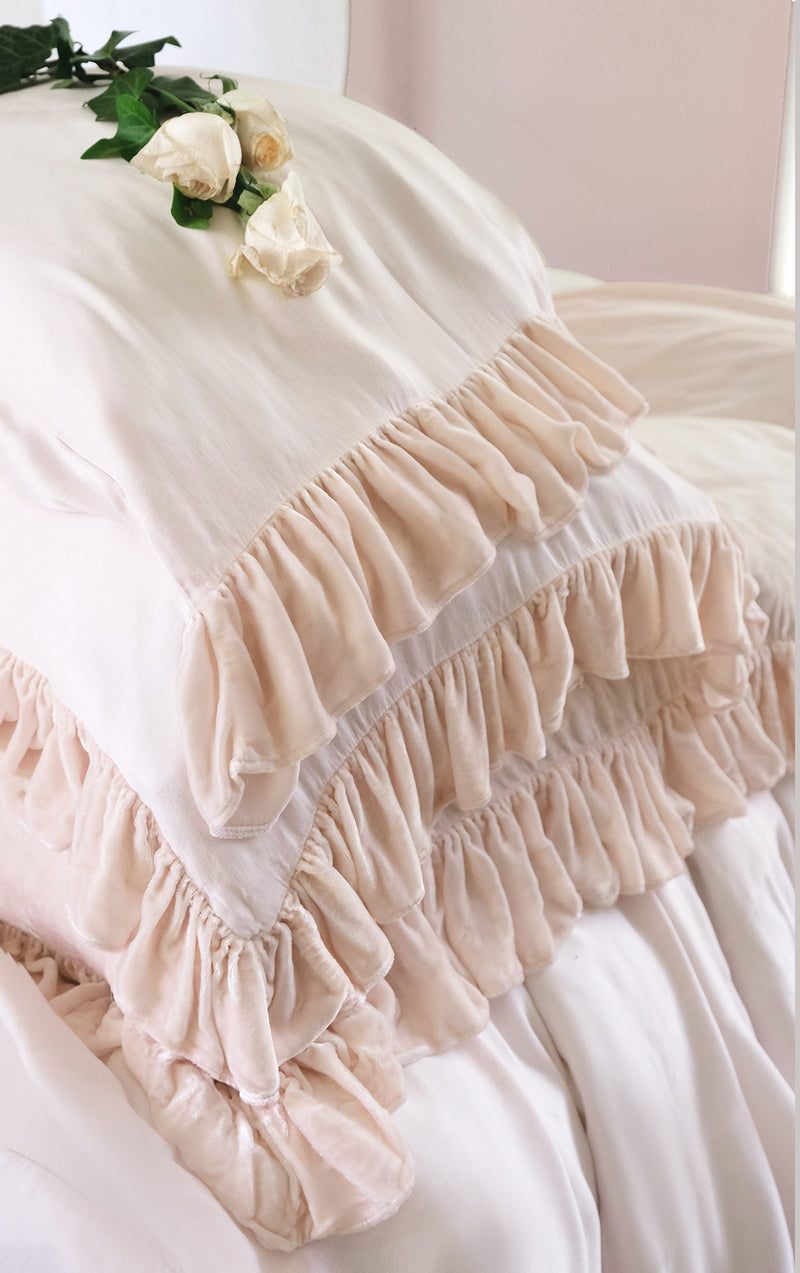 New! Charlotte Velvet Ruffle Collection - Antique White
