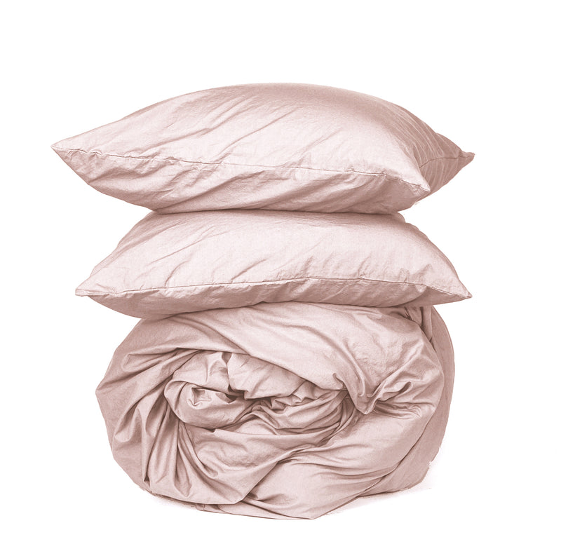 Softly Washed 100% Cotton Poplin Duvet Set-Soft Nude - Linen Salvage Et Cie