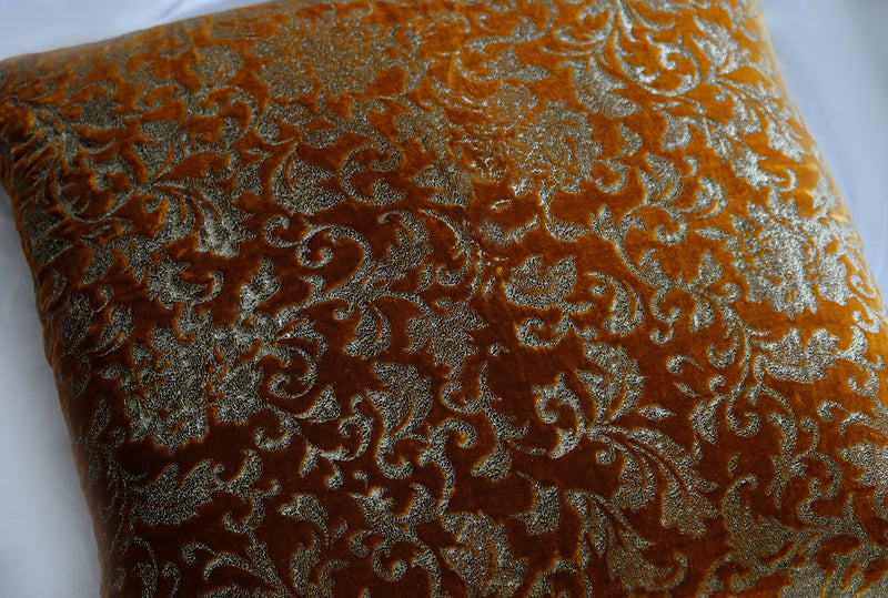 Harlot Silk Velvet Hand Embossed Pillow - Bronze