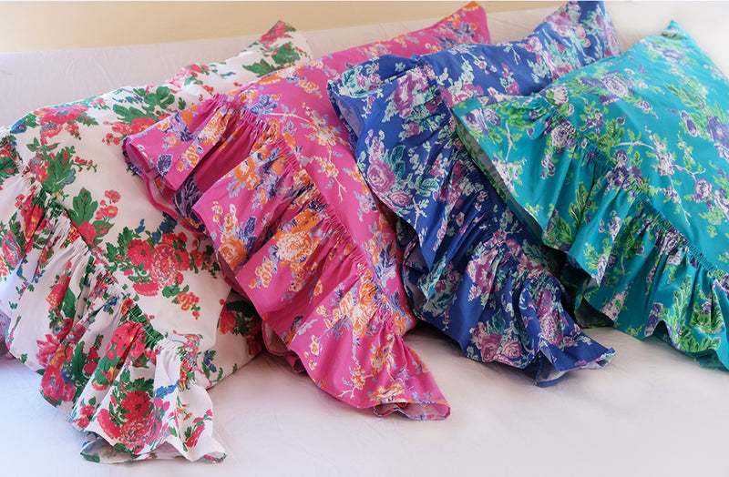 NEW! AUSTIN ROSE TATTER RUFFLE PRINT PILLOWCASES - Linen Salvage Et Cie
