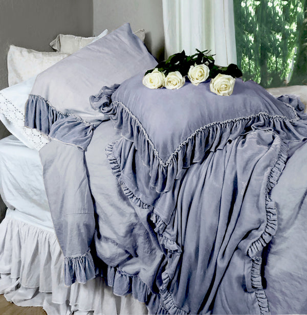 Silk Velvet Tatter Ruffle Collection - Chambray - Linen Salvage Et Cie