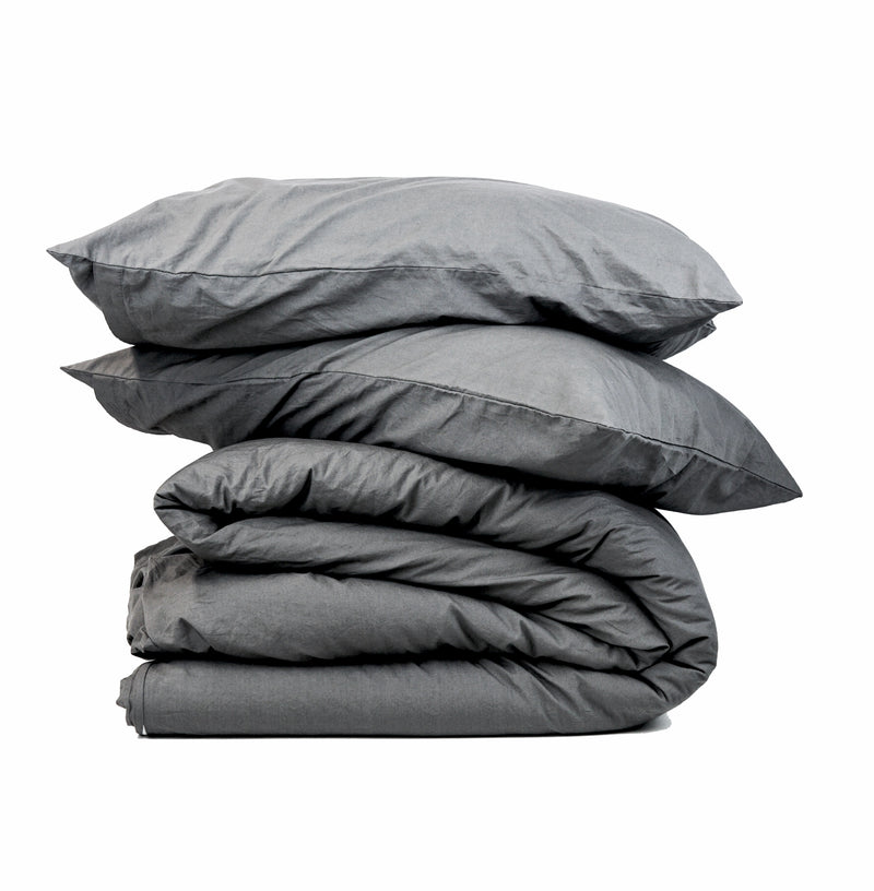 Perfect  Poplin Duvet Set-Storm - Linen Salvage Et Cie