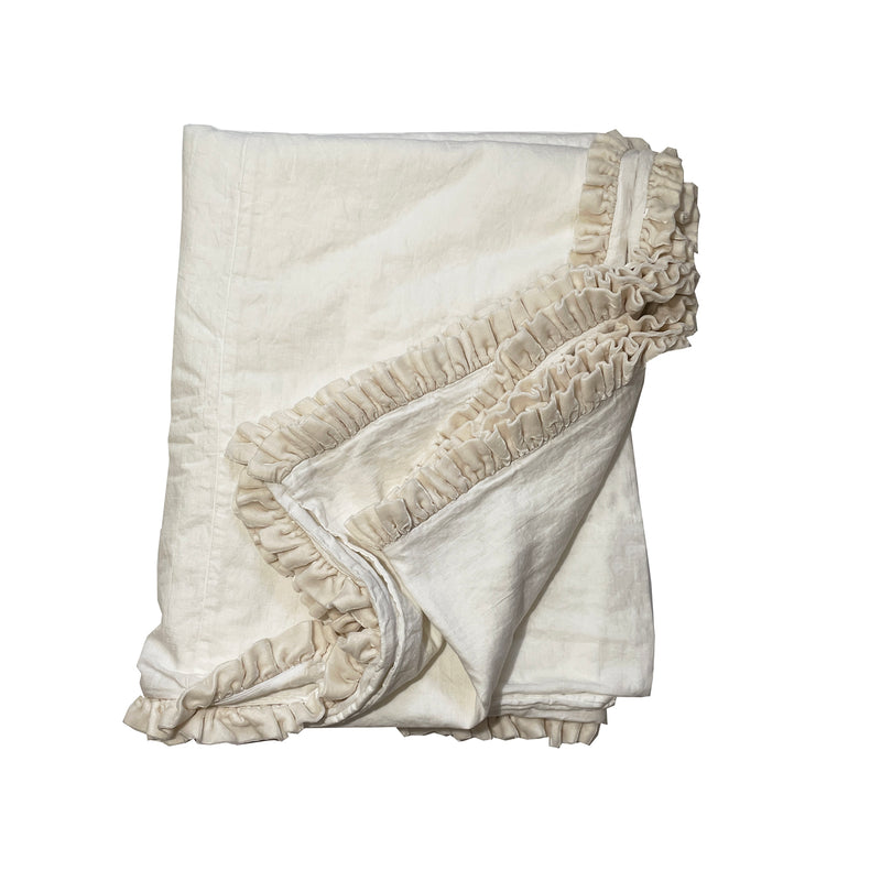 1 Unit Petite Silk Velvet Ruffle Full Queen Duvet - Creme