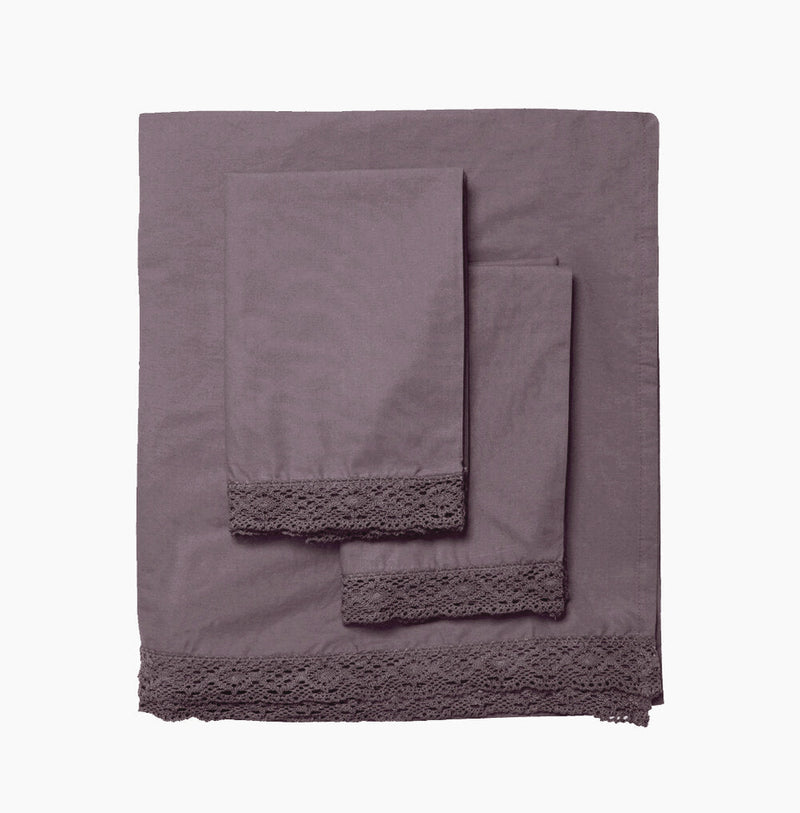 1 Unit- Crochet Edge Queen Sheet Set -Soft Eggplant