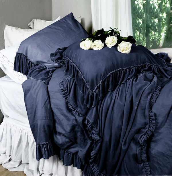 Silk Velvet Tatter Ruffle Collection - Indigo - Linen Salvage Et Cie