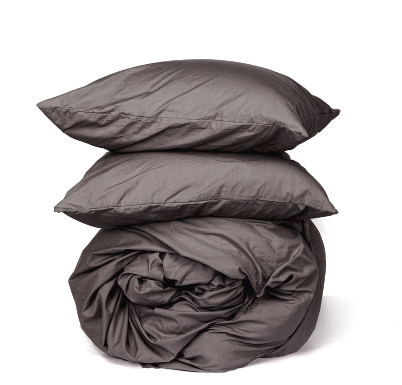 Softly Washed 100% Cotton Poplin Duvet Set-Earth - Linen Salvage Et Cie