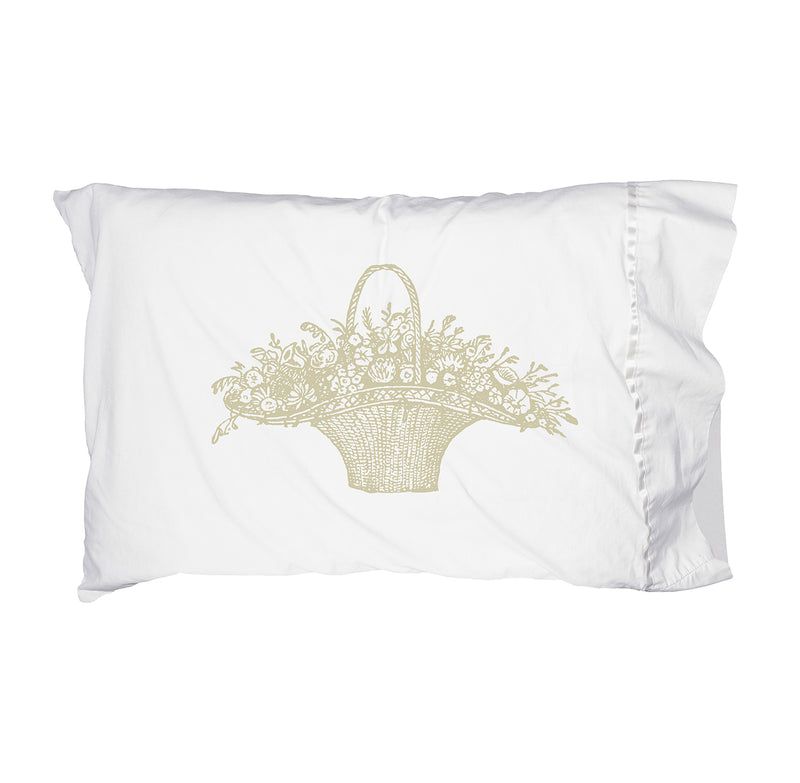 NEW! Les Fleurs Pillowcase Set/2 - Soft Wheat - Linen Salvage Et Cie