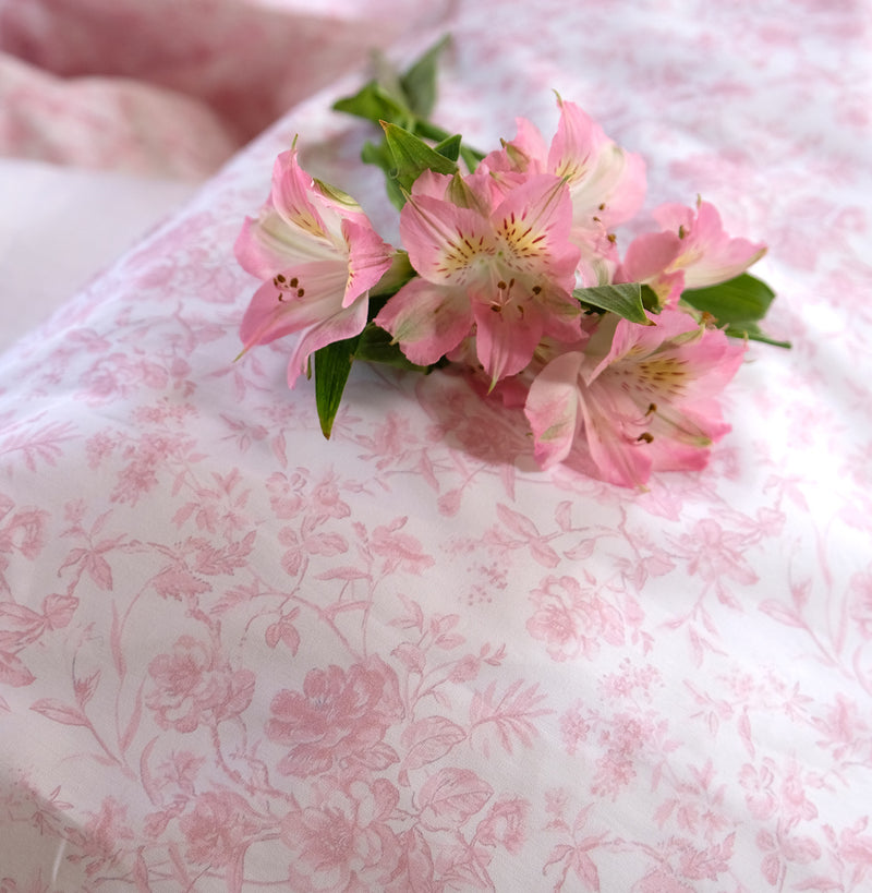 French Toile Full Queen 3 Pc Set - Soft Rose - Linen Salvage Et Cie