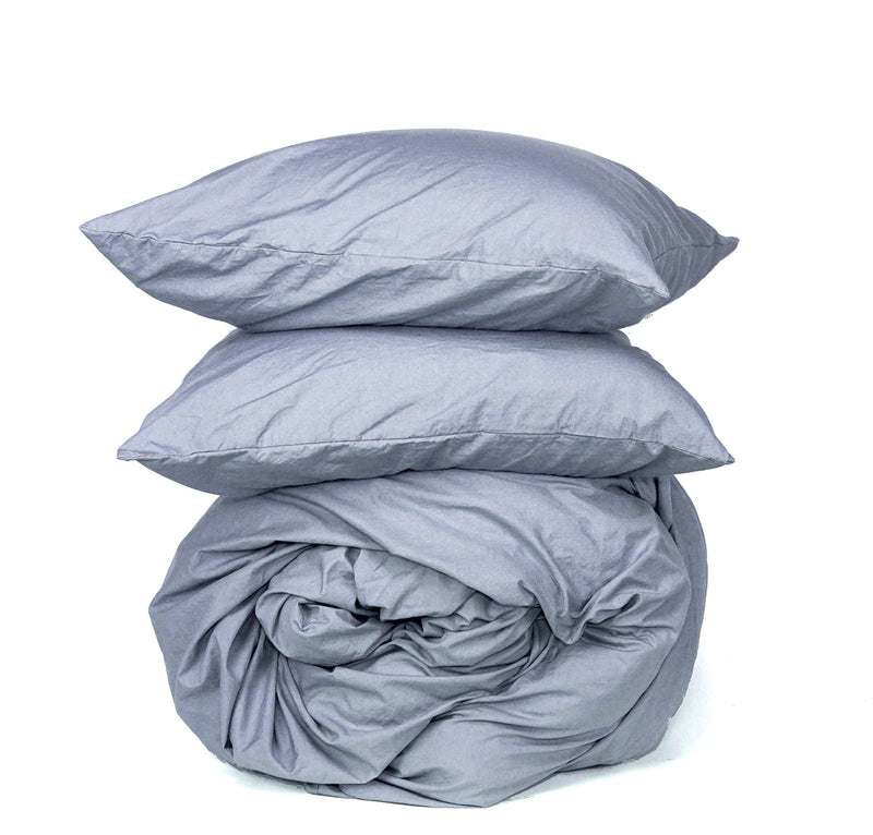 Softly Washed Poplin Duvet Set-Soft Blue - Linen Salvage Et Cie