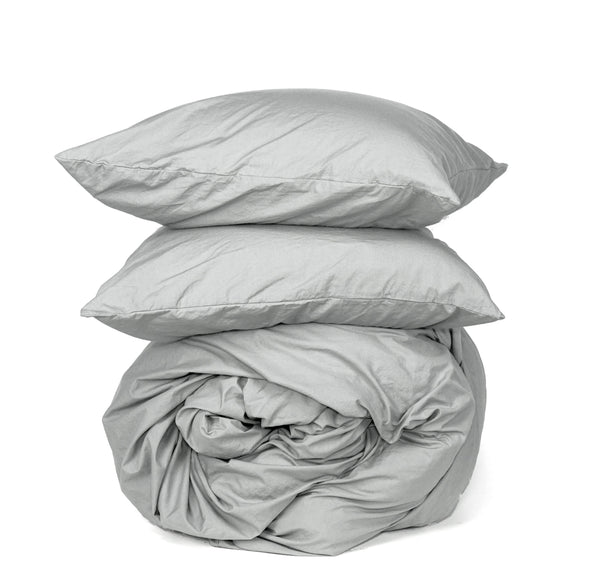 Soft Poplin Duvet Set-Mist - Linen Salvage Et Cie
