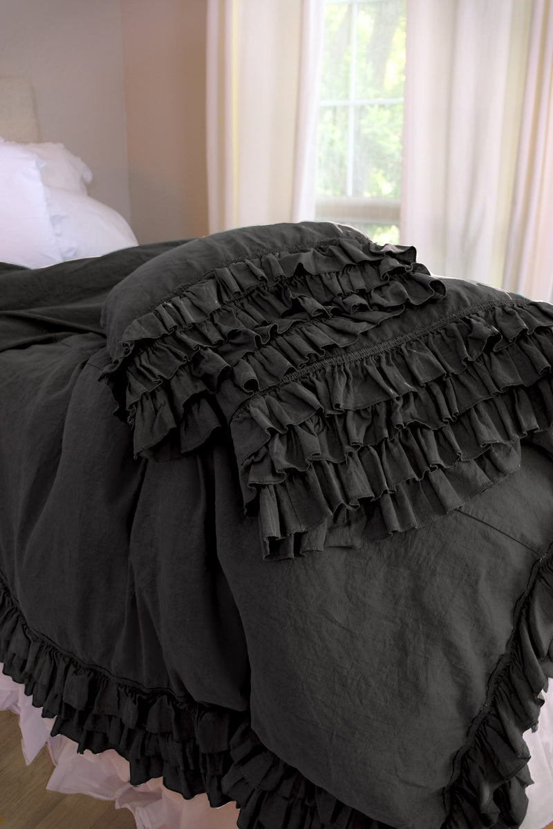 Gypsy Ruffle Linen Collection - Coal - Linen Salvage Et Cie