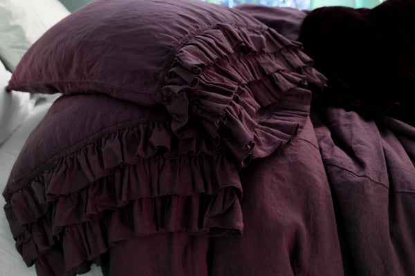 NEW! Gypsy Ruffle Linen Collection - Aubergine - Linen Salvage Et Cie