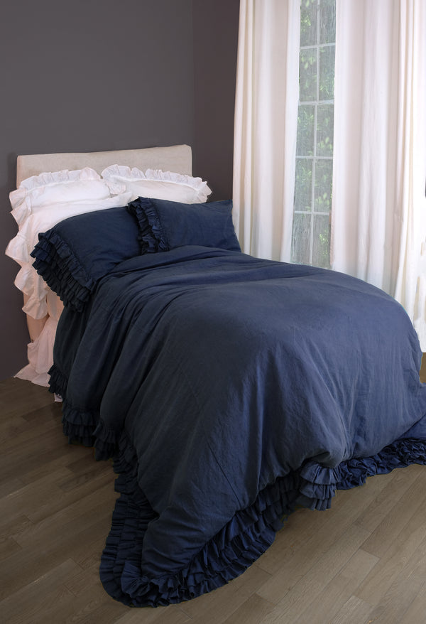 NEW! Gypsy Ruffle Linen Collection - Indigo - Linen Salvage Et Cie