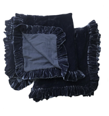 Silk Velvet Ruffle Linen Euro Sham - Indigo - Linen Salvage Et Cie