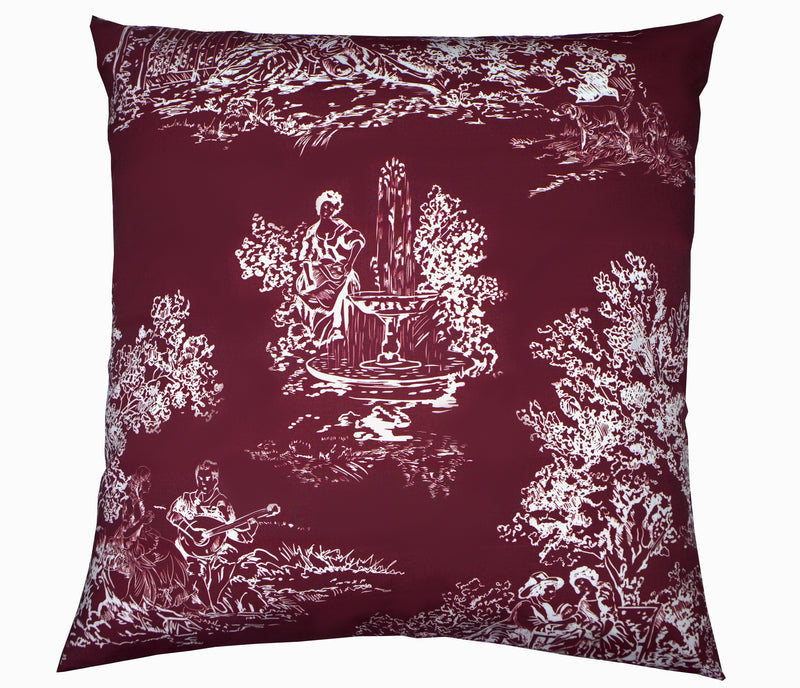 Love Toile Silk Pillow - Aubergine