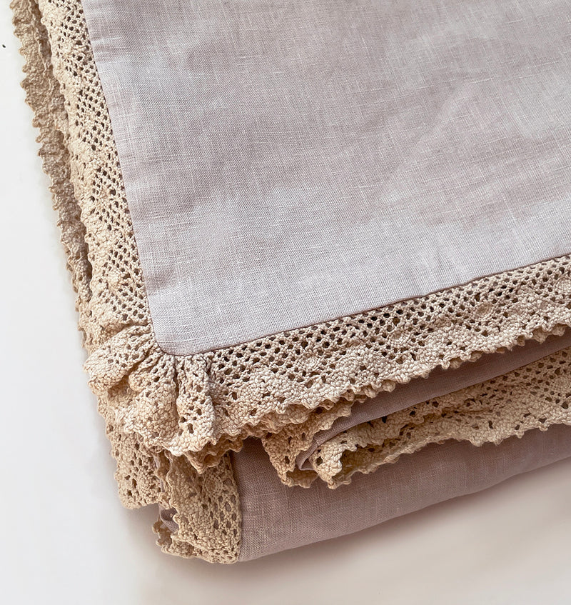 Collector's item- Vintage Crochet Linen King Duvet - Soft Lilac