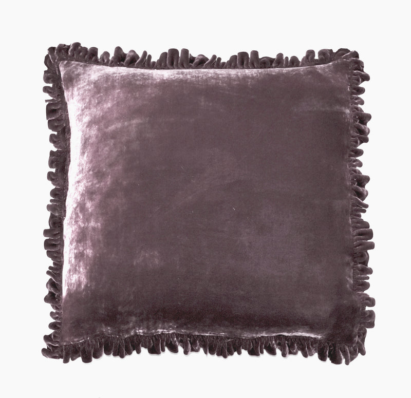 Silk Velvet Ruffle Linen Euro Sham 2 Pc Set - Mauve - Linen Salvage Et Cie