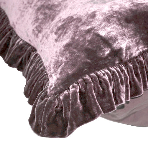 Silk Velvet Ruffle Linen Euro Sham 2 Pc Set - Mauve - Linen Salvage Et Cie