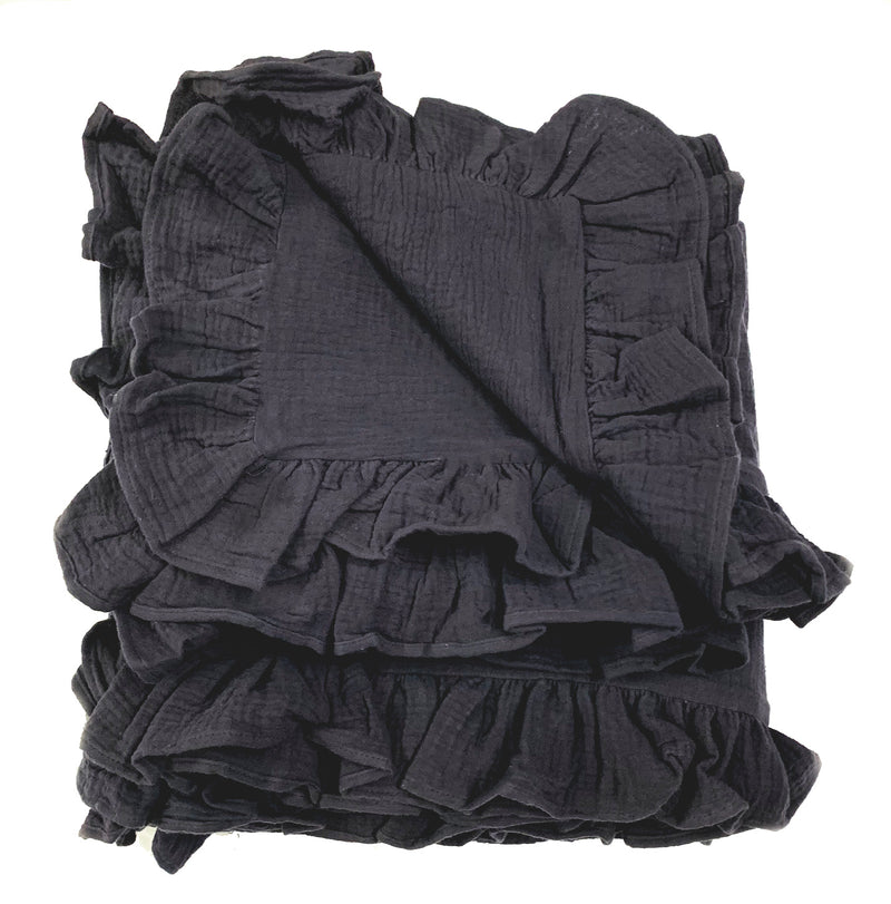 Anna Pucker Ruffle Cotton Duvet- Midnight Bllue - Linen Salvage Et Cie