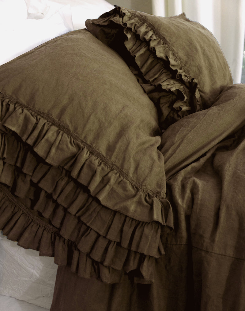 Gypsy Ruffle Linen Collection - Moss - Linen Salvage Et Cie