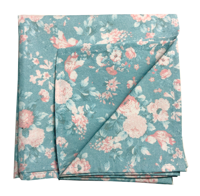 Petite Bouquet Printed Bandana-Soft Teal - Linen Salvage Et Cie