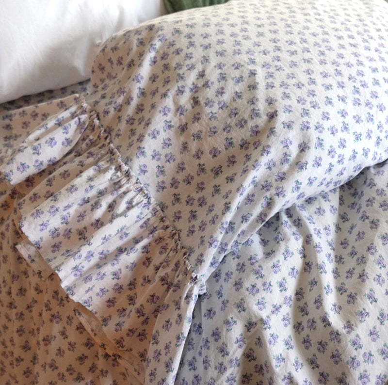 Petite Rosebuds Pillowcase - Lilac - Linen Salvage Et Cie