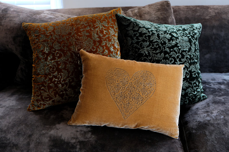Harlot Silk Velvet Hand Embossed Pillow - Pine