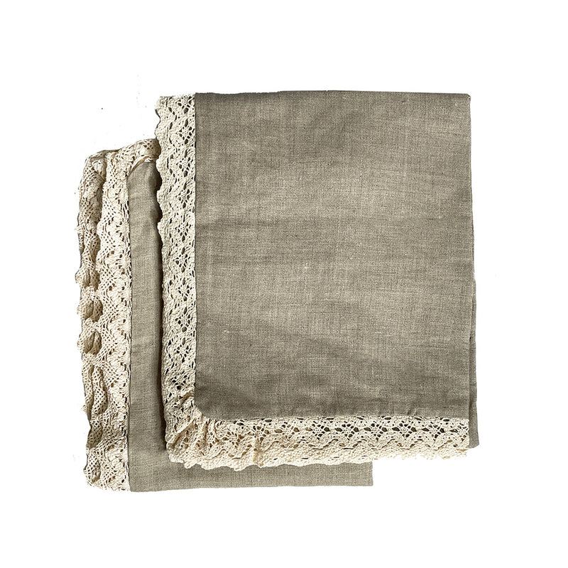 Collector's Set ! 1 Pair- Vintage Crochet Edge Linen Standard Shams -Natural