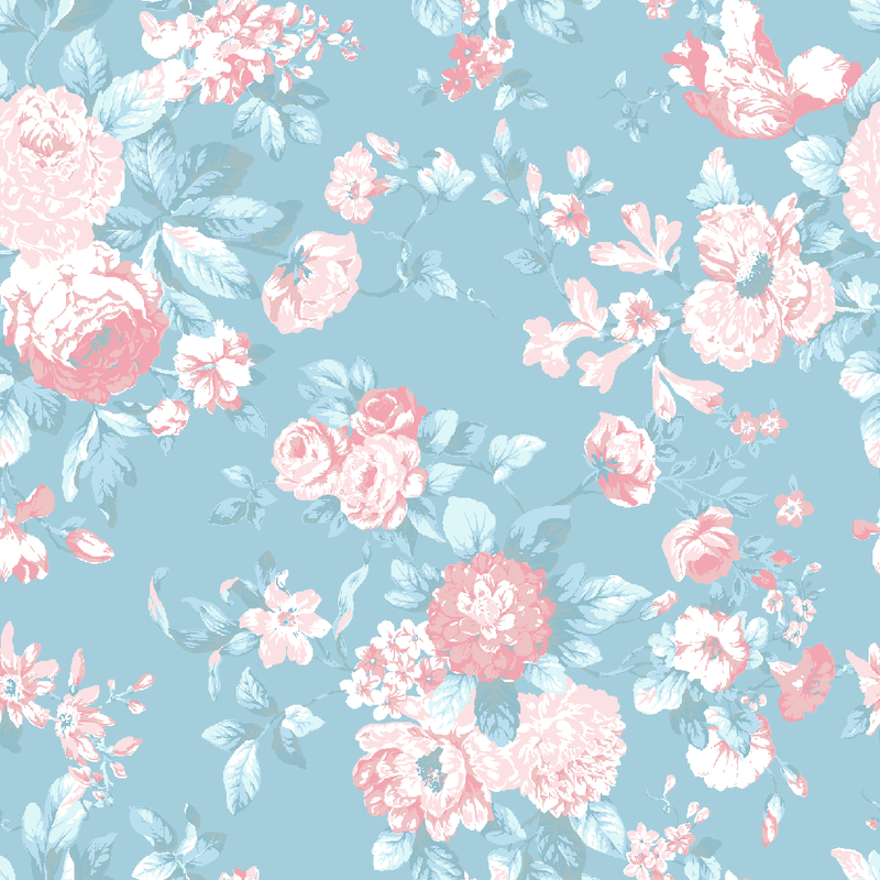 Petite Bouquet Floral Fabric-Teal - Linen Salvage Et Cie
