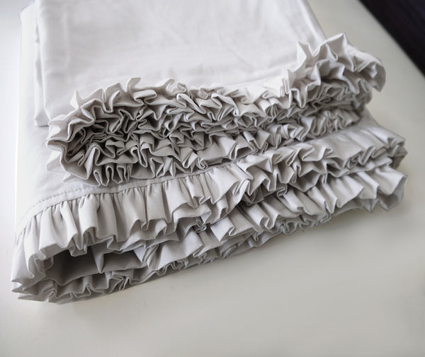 Petite Ruffle Poplin Queen Sheet Set- Pearl Grey