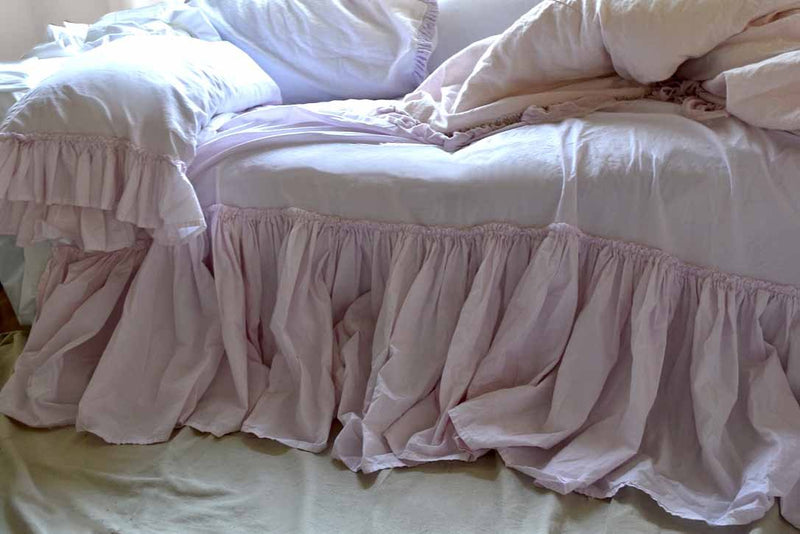 Clementine Tatter Ruffle Poplin Bedskirt- Ballet Pink - Linen Salvage Et Cie