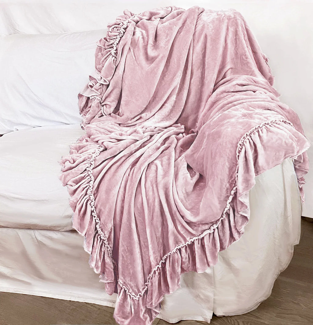 Isabella Silk Velvet Tatter Ruffle Throw - Rose – Linen Salvage Et Cie