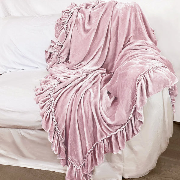Isabella Silk Velvet Tatter Ruffle Throw - Rose – Linen Salvage Et Cie