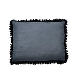 Silk Velvet Ruffle Linen Sham - Coal - Linen Salvage Et Cie