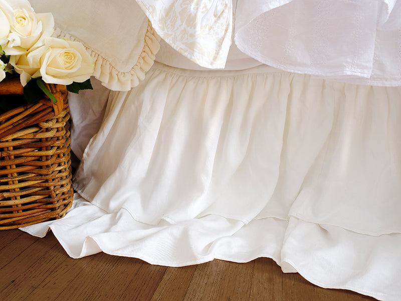 Celeste Double Ruffle Sateen Bedskirt-Creme - Linen Salvage Et Cie