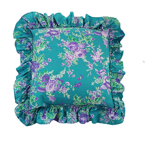 1 unit -Austin Rose Tatter Ruffle Square Pillow  -  Teal