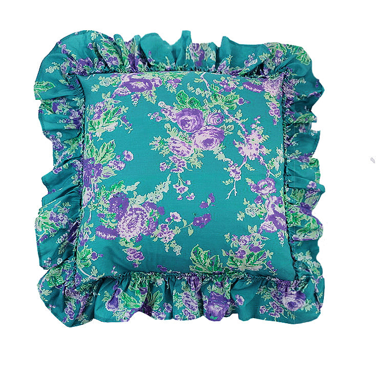 1 unit -Austin Rose Tatter Ruffle Square Pillow  -  Teal