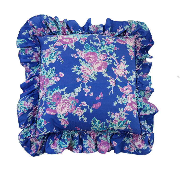 1 unit -Austin Rose Tatter Ruffle Square Pillow  -  True Blue