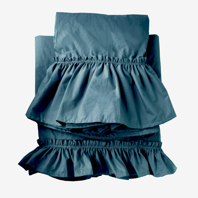 Tatter Ruffle Poplin Sheet Set-Dark Teal