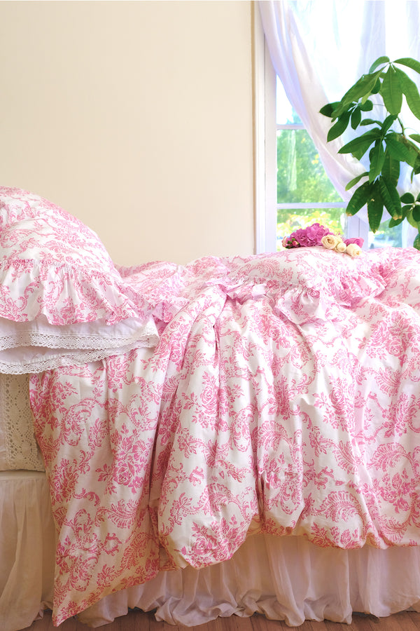 NEW! Trellis Damask Bedding - Pink Sorbet - Linen Salvage Et Cie