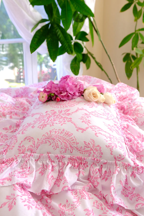 NEW! Trellis Damask Bedding - Pink Sorbet - Linen Salvage Et Cie