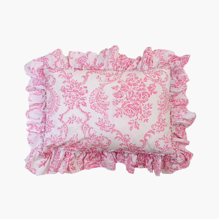 1 unit Trellis Tatter Ruffle Boudoir Pillow Pink Sorbet Linen