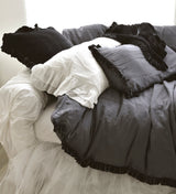 Silk Velvet Ruffle Linen Sham - Coal - Linen Salvage Et Cie