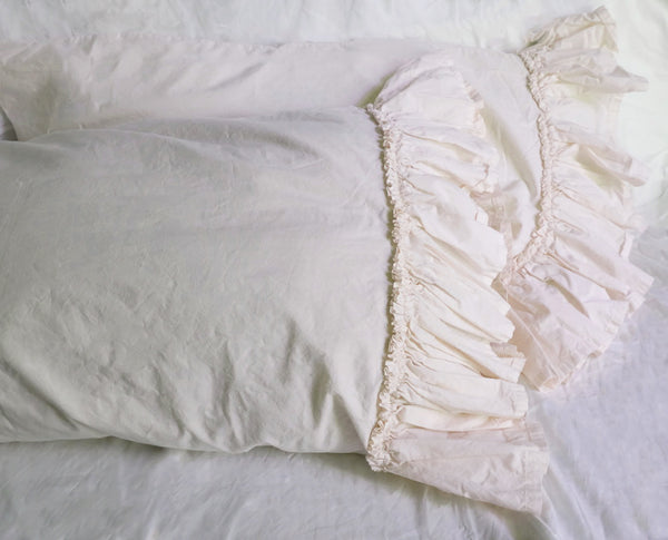 Clementine Tatter Ruffle PIllowcase  - Creme or White - Linen Salvage Et Cie