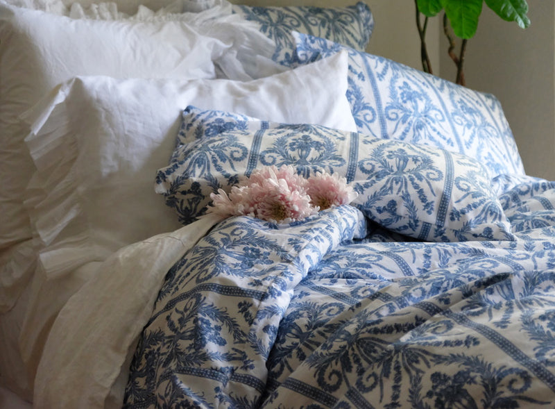 Victoria Toile Bedding - French Blue - Linen Salvage Et Cie